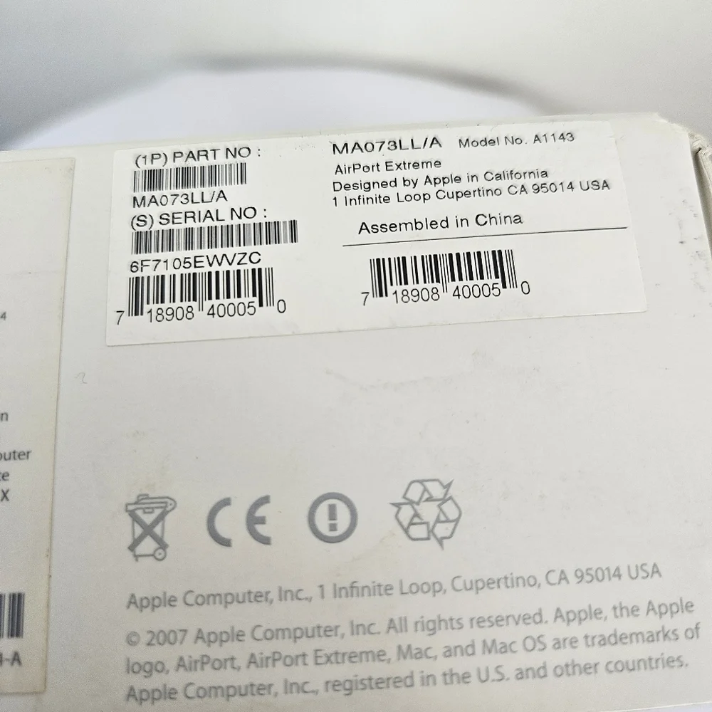 Apple AirPort Extreme MA073LL/A A1143 802.11n Wi-Fi Wireless Base Station